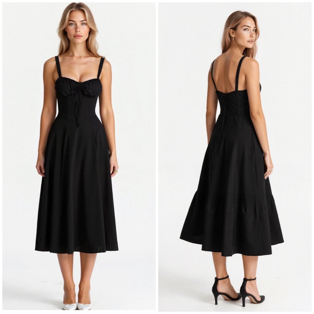 NWT HARPER & LANE SOPHIE BLACK  ELEGANT CORSET MIDI DRESS SIDE SLIT MEDIUM